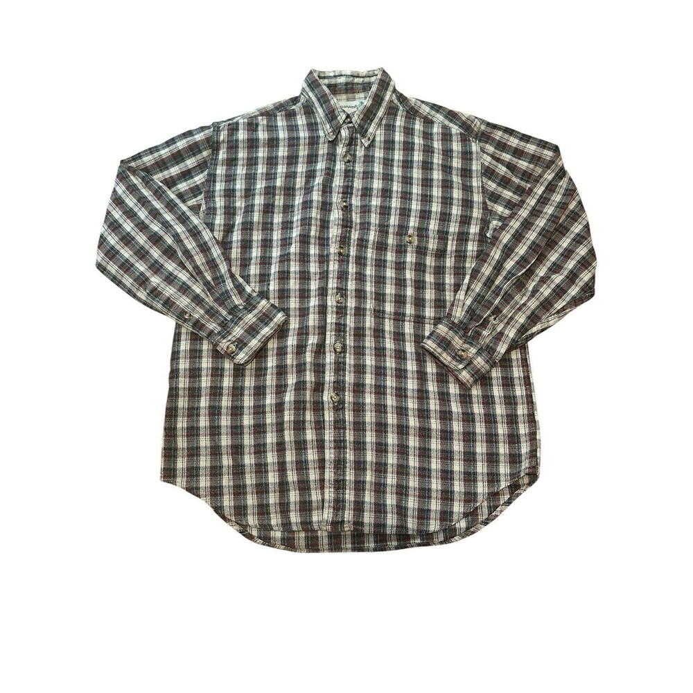 VTG Sears Fieldmaster Flannel Shirt Men's Medium Check Plaid 100% Cotton Cottage